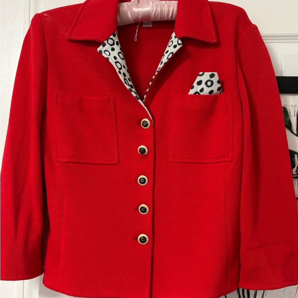 Vintage Red St. John Blazer with Polka Dot Accents